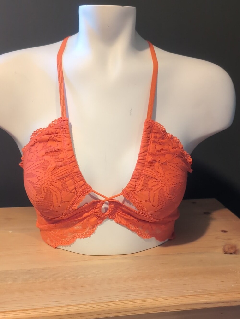 aerie Bright Orange Lace Plunge Bralette
